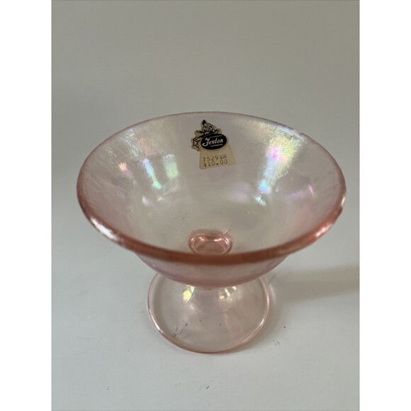 Vintage With tag Fenton Pink Velva Rose Stretch Iridescent Compote Glass Bowl - Picture 1 of 11